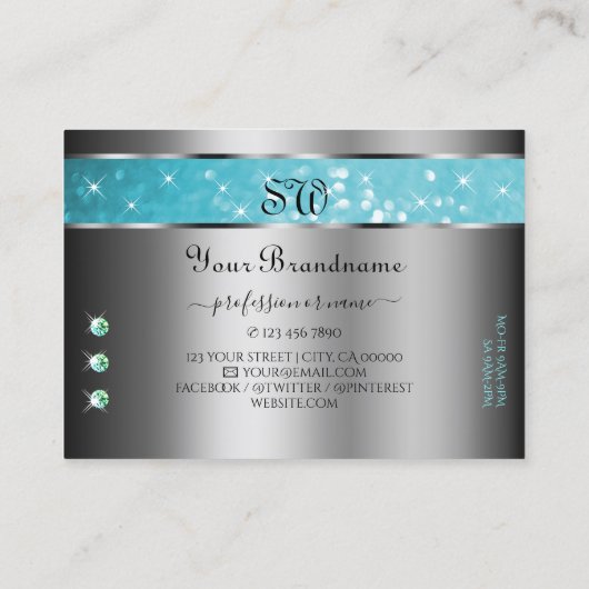 Zilver Blauwgroen glitter Sparkle Rhinestones-Init Visitekaartje (Achterkant)