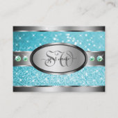 Zilver Blauwgroen glitter Sparkle Rhinestones-Init Visitekaartje (Voorkant)
