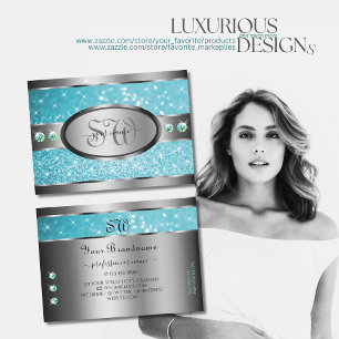 Zilver Blauwgroen glitter Sparkle Rhinestones-Init Visitekaartje