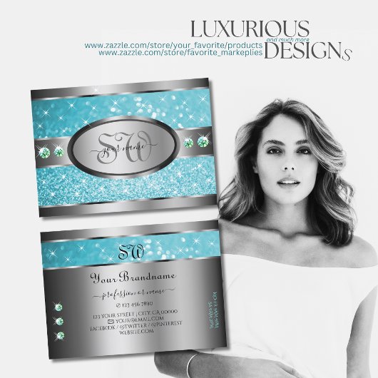 Zilver Blauwgroen glitter Sparkle Rhinestones-Init Visitekaartje