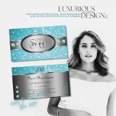 Zilver Blauwgroen glitter Sparkle Rhinestones-Init Visitekaartje