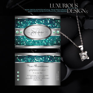 Zilver Blauwgroen glitter Sparkle Rhinestones-Init Visitekaartje