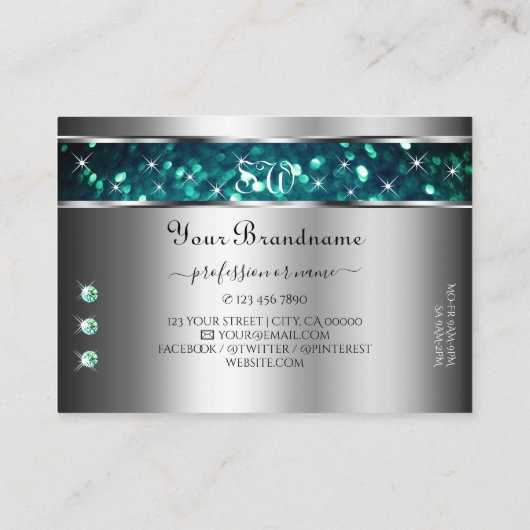 Zilver Blauwgroen glitter Sparkle Rhinestones-Init Visitekaartje (Achterkant)