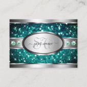 Zilver Blauwgroen glitter Sparkle Rhinestones-Init Visitekaartje (Voorkant)