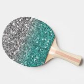 Zilver Blauwgroen Glitter  Sparkle Tafeltennisbatje (Zijkant)