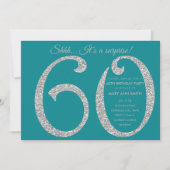Zilver Blauwgroen Glitter Surprise 60th Birthday P Kaart (Voorkant)