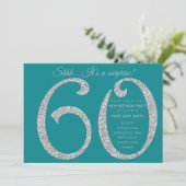 Zilver Blauwgroen Glitter Surprise 60th Birthday P Kaart (Staand voorkant)