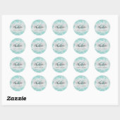 Zilver blauwgroen glitterstof groene monogram naam ronde sticker (Vel)