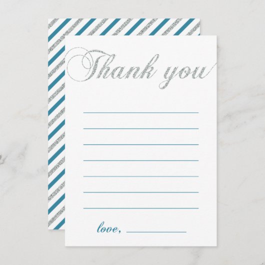 Zilver & Blauwgroen | Modern jongensfeestje bedank Bedankkaart (Voorkant / Achterkant)