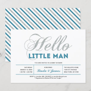 Zilver, Blauwgroen Modern Typografie Boy Baby sh Kaart