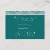 Zilver & Blauwgroen Monogram Damask Wedding RSVP-k Informatiekaartje (Achterkant)