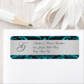 Zilver & Blauwgroen Monogram Kerst Adresetiketten Etiket (Insitu)