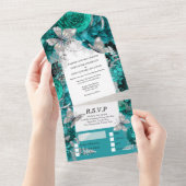 Zilver blauwgroen vlinderkrulkikkervisschimmer gli all in one uitnodiging (Afscheurbaar)