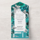 Zilver blauwgroen vlinderkrulkikkervisschimmer gli all in one uitnodiging (Binnen)