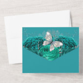 Zilver blauwgroen vlinderkrulkikkervisschimmer gli all in one uitnodiging (Achterkant)