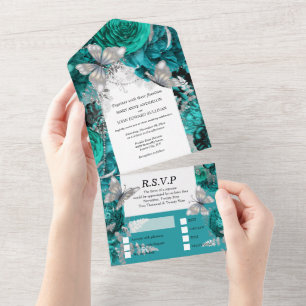 Zilver blauwgroen vlinderkrulkikkervisschimmer gli all in one uitnodiging