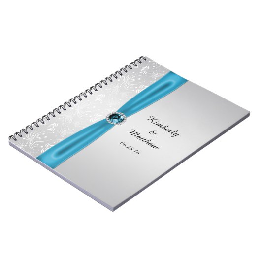 Zilver Blauwgroen zonnebursten Gemstone Guest Book Notitieboek (Linkerzijde)