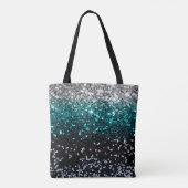 Zilver Blauwgroen Zwart Gradiënt Chunky Glitter Mo Tote Bag (Achterkant)
