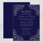 Zilver Bloemen Bruiloft Receptie Kaart (Voorkant / Achterkant)