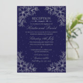 Zilver Bloemen Bruiloft Receptie Kaart (Staand voorkant)