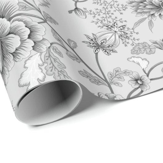 Zilver Bloemen en kolibrie Cadeaupapier (Rol Hoek)