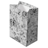 Zilver Bloemen en kolibrie Medium Cadeauzakje (Voorkant Gekanteld)