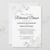 Zilver Bloemen Filigraan Bruiloft repetitie diner Kaart (Voorkant)