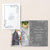 Zilver Bloemen Grijs Foto Moslim Bruiloft Folie Kaarten (Display)