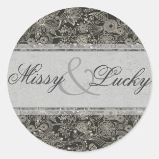 Zilver Bloemen Paar Sticker/Seal Ronde Sticker