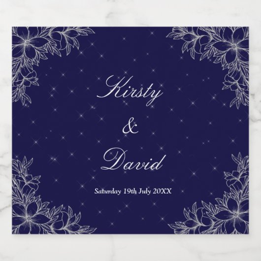 Zilver  Bloemen Sparkling Wijnetiket (Enkel label)