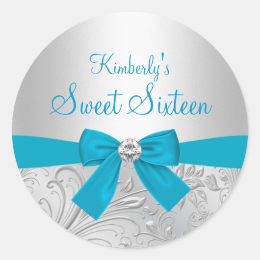 Zilver Bloemen Swirl & Bow Sweet Zestien Sticker (Voorkant)