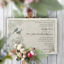 Zilver Blue Love Bird Damask Wedding Invitations