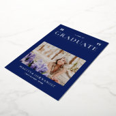 Zilver & Blue Modern Photo Afstuderen Aankondiging (Gedraaid)