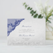 Zilver Blue Navy Lace Vip Weddenschappen Reception Kaart (Staand voorkant)