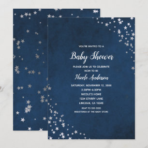 Zilver & Blue Twinkle Stars Celestial Baby shower Kaart