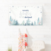 Zilver & Blue Winter Onederland 1e verjaardag Spandoek (Insitu)