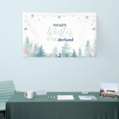 Zilver & Blue Winter Onederland 1e verjaardag Spandoek (Beurs)
