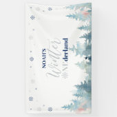 Zilver & Blue Winter Onederland 1e verjaardag Spandoek (Verticaal)