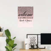 Zilver & Blush Glitter Welkom op Onze Bruiloft Bor Poster (Thuiskantoor)