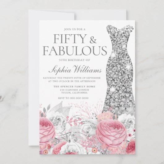 Zilver & Blush Roze 50ste Verjaardagsfeestje Kaart (Voorkant)