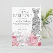 Zilver & Blush Roze 50ste Verjaardagsfeestje Kaart (Staand voorkant)