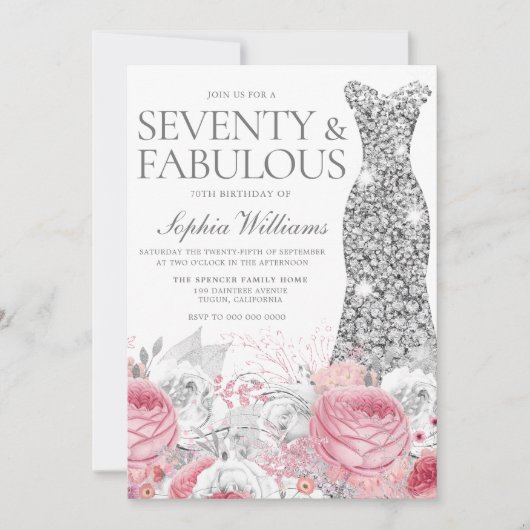 Zilver & Blush Roze 70e Verjaardagsfeestje Kaart (Voorkant)