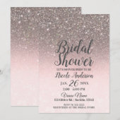 Zilver & Blush Roze Glitter Glans Bruidsfeest Kaart (Voorkant / Achterkant)