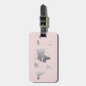 Zilver blush Wereldkaart elegant Bagagelabel (Voorkant verticaal)