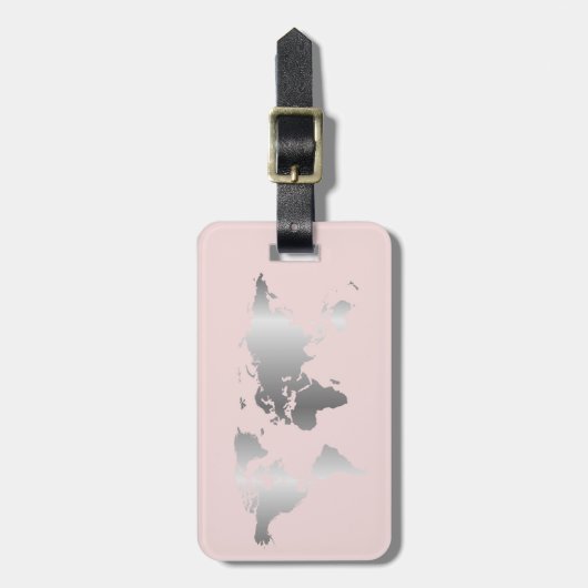 Zilver blush Wereldkaart elegant Bagagelabel (Voorkant verticaal)