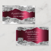 Zilver bordeauxrood marmer QR-code Visitekaartje (Voorkant / Achterkant)