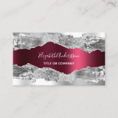 Zilver bordeauxrood marmer QR-code Visitekaartje (Voorkant)