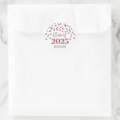 Zilver Bourgondië Confetti Afstuderen 2025 Ronde Sticker (Tas)