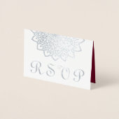 Zilver Bourgondië Elegant Bloemen RSVP Bruiloft Folie Kaarten (Voorkant)