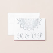 Zilver Bourgondië Elegant Bloemen RSVP Bruiloft Folie Kaarten (Voorkant met envelop)